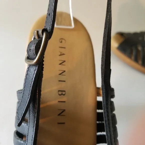GIANNI BINI 9 1/2 MEDIUM OPEN TOE SLING BACK BLACK SANDAL FW-0005 - Picture 10 of 10